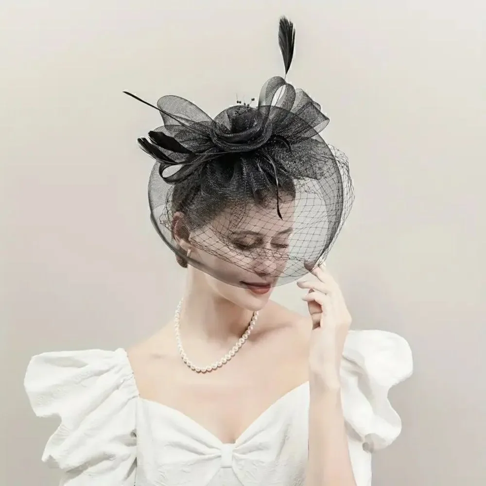 Women's Fascinator Hat - Birdcage and Feather Fascinator